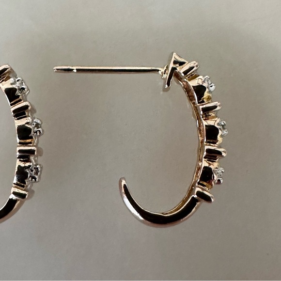 Gold over Sterling J Shaped Post Earrings with Accent Diamond - Picture 10 of 16